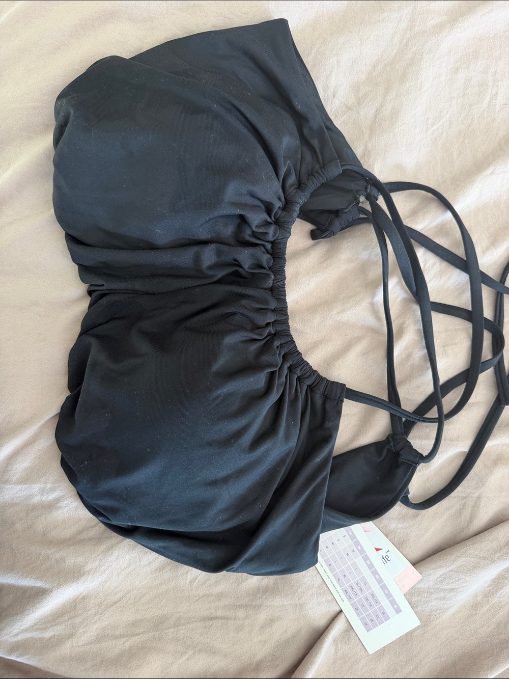 Black Ruched Bandeau Swim Top with Strappy Back